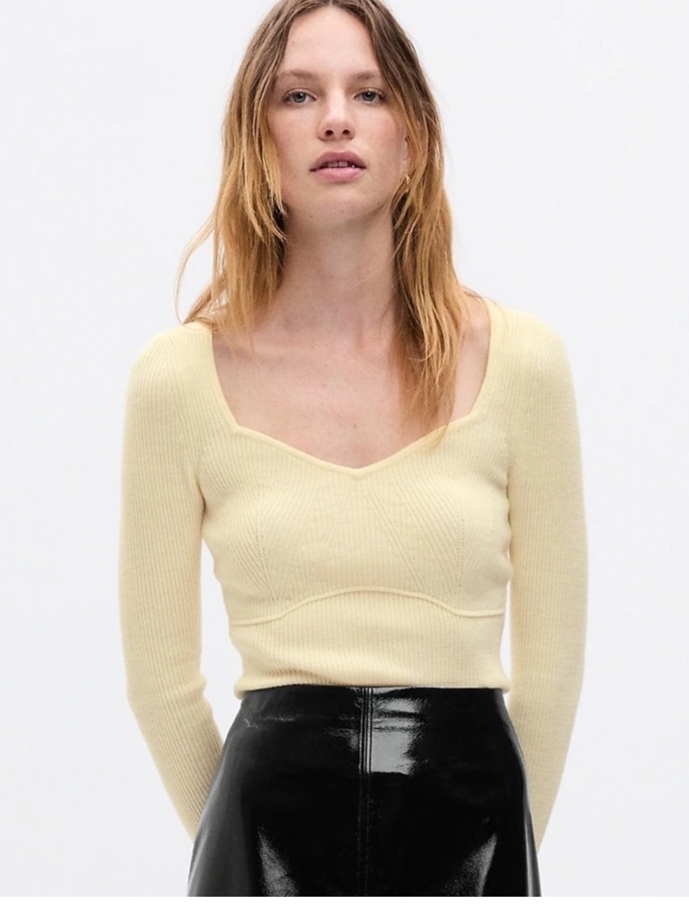 NWOT Sweetheart Corset Sweater in Chino Beige Pale Yellow sz Small TALL